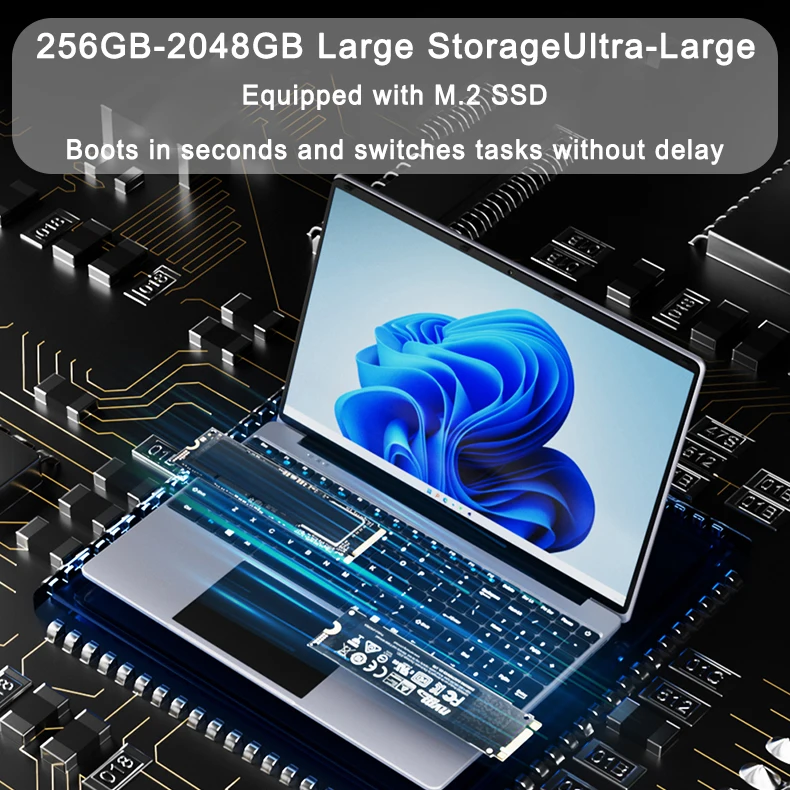 New 15.6" Portable Laptop Intel 6500Y 32GB RAM 2TB SSD Windows 11 5000mAh Backlit Keyboard Fingerprint Office Gaming Notebook PC - الصورة 6