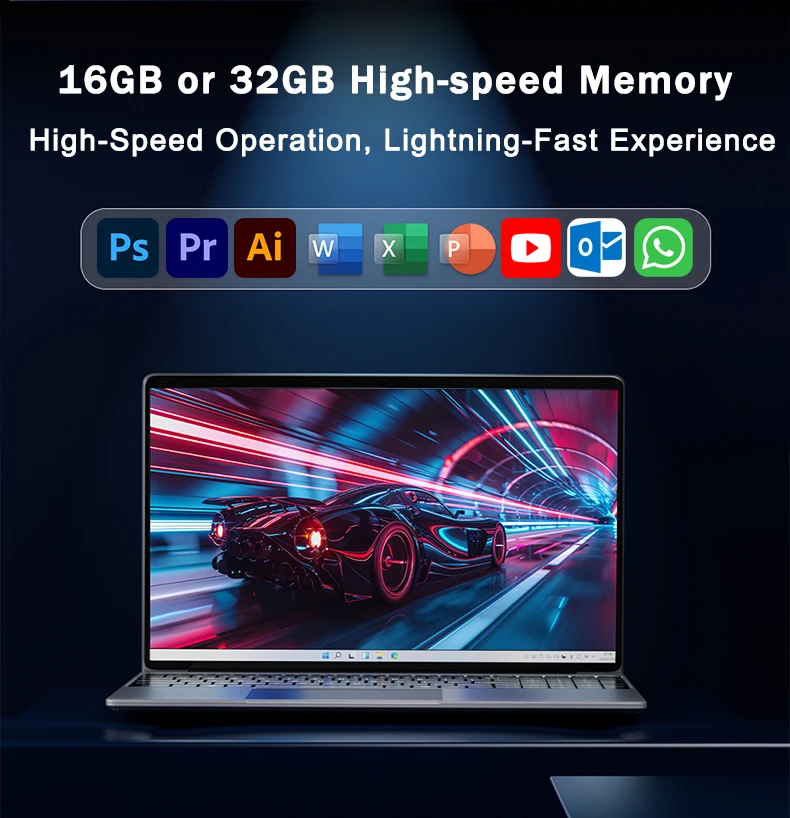 New 15.6" Portable Laptop Intel 6500Y 32GB RAM 2TB SSD Windows 11 5000mAh Backlit Keyboard Fingerprint Office Gaming Notebook PC - الصورة 4